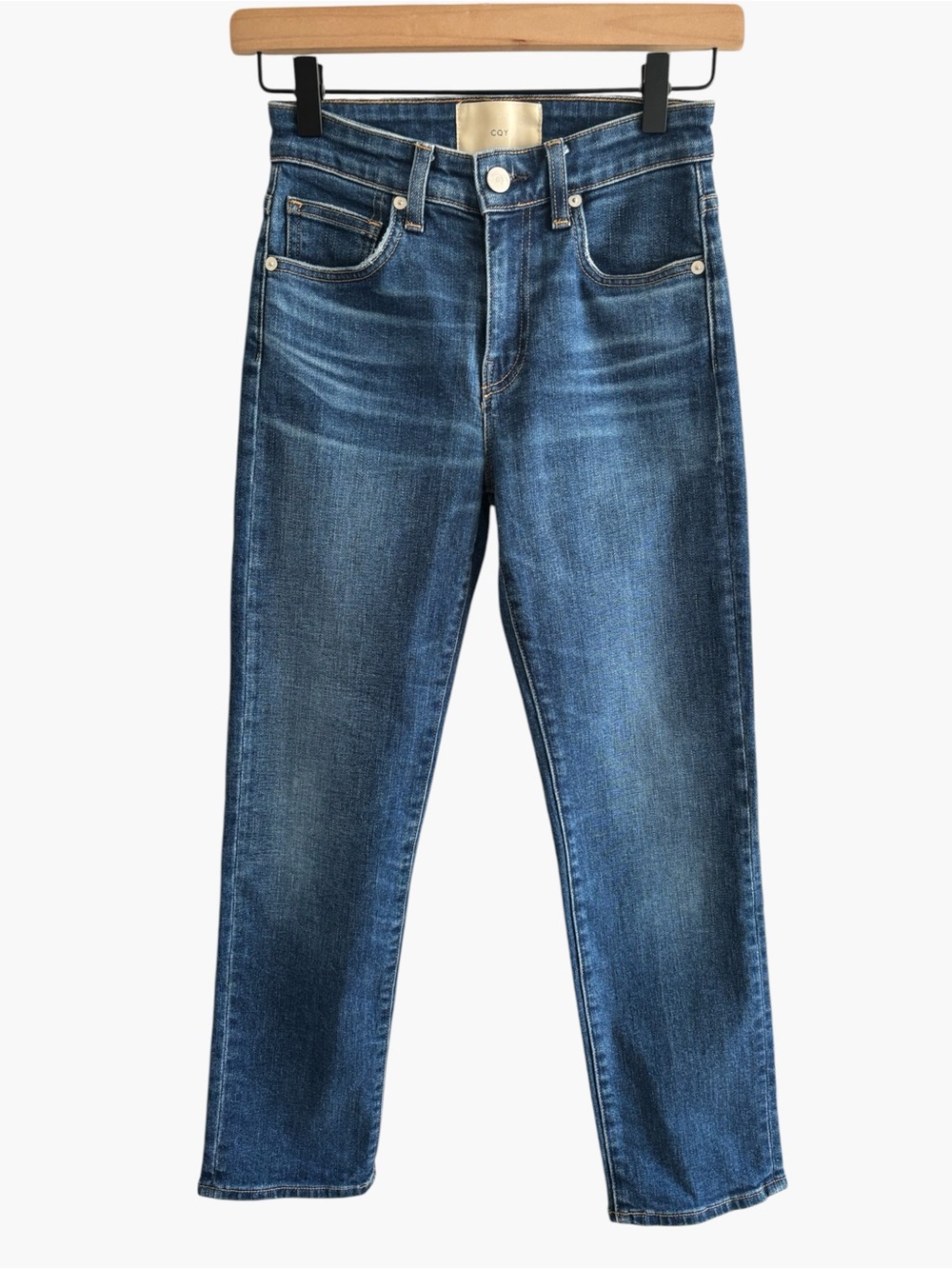 CQY Slim Straight Ankle Crop Jeans Size 24 Premium Denim Made In USA Medium Wash